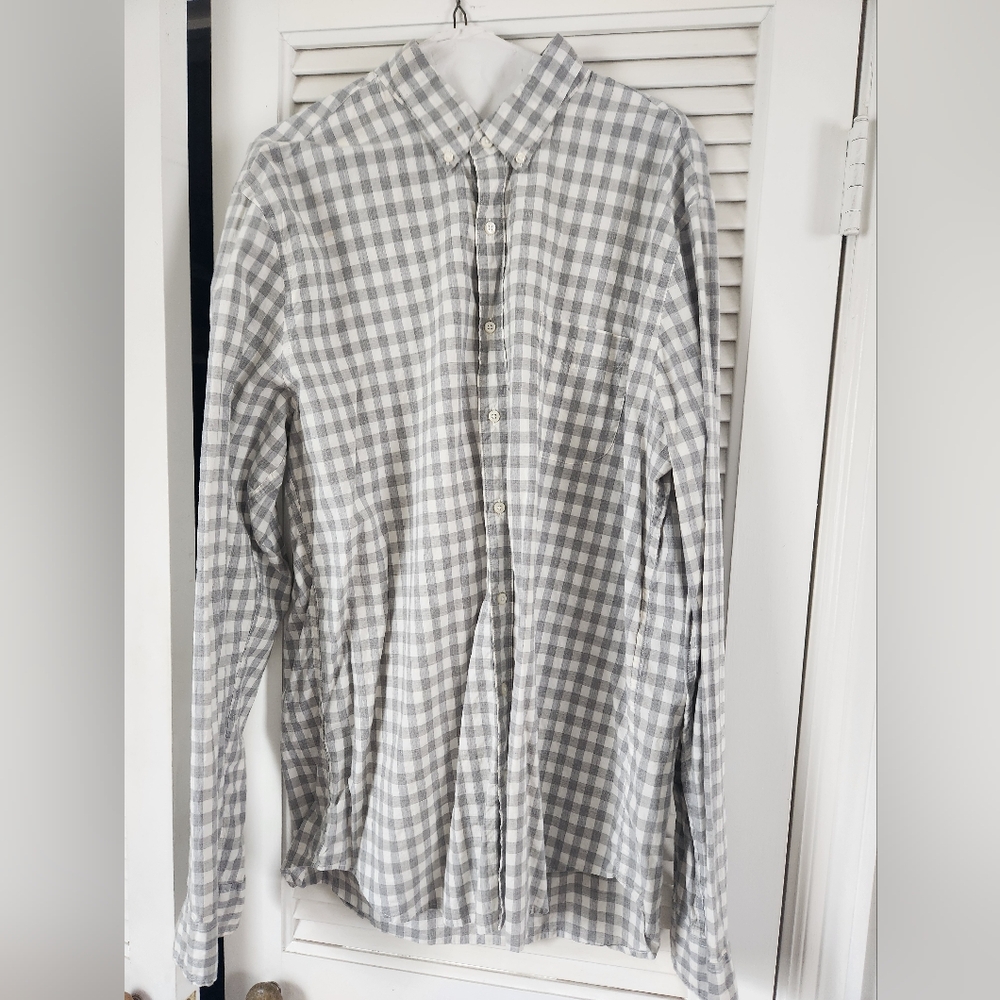 J Crew Grey & White Plaid Long Sleeve Button Down XLT